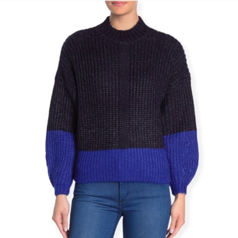 Elodie Color Block Mock Neck Sweater In Navy Cobalt Size XL